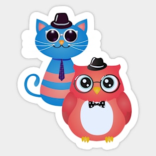 A Cat And An Owl Sticker